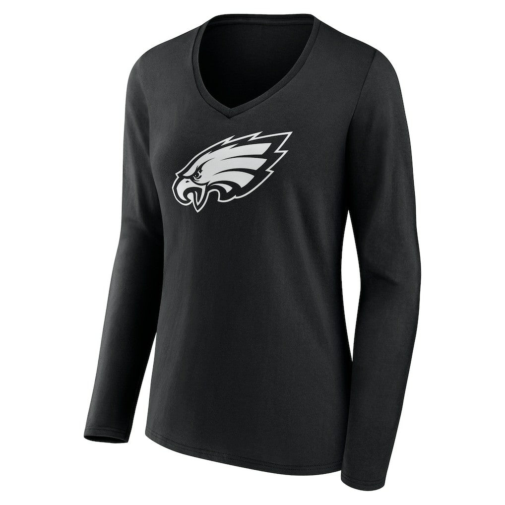 Philadelphia Eagles Women's Personalized Name & Number Monochrome Long Sleeve V-Neck T-Shirt | NFL Online