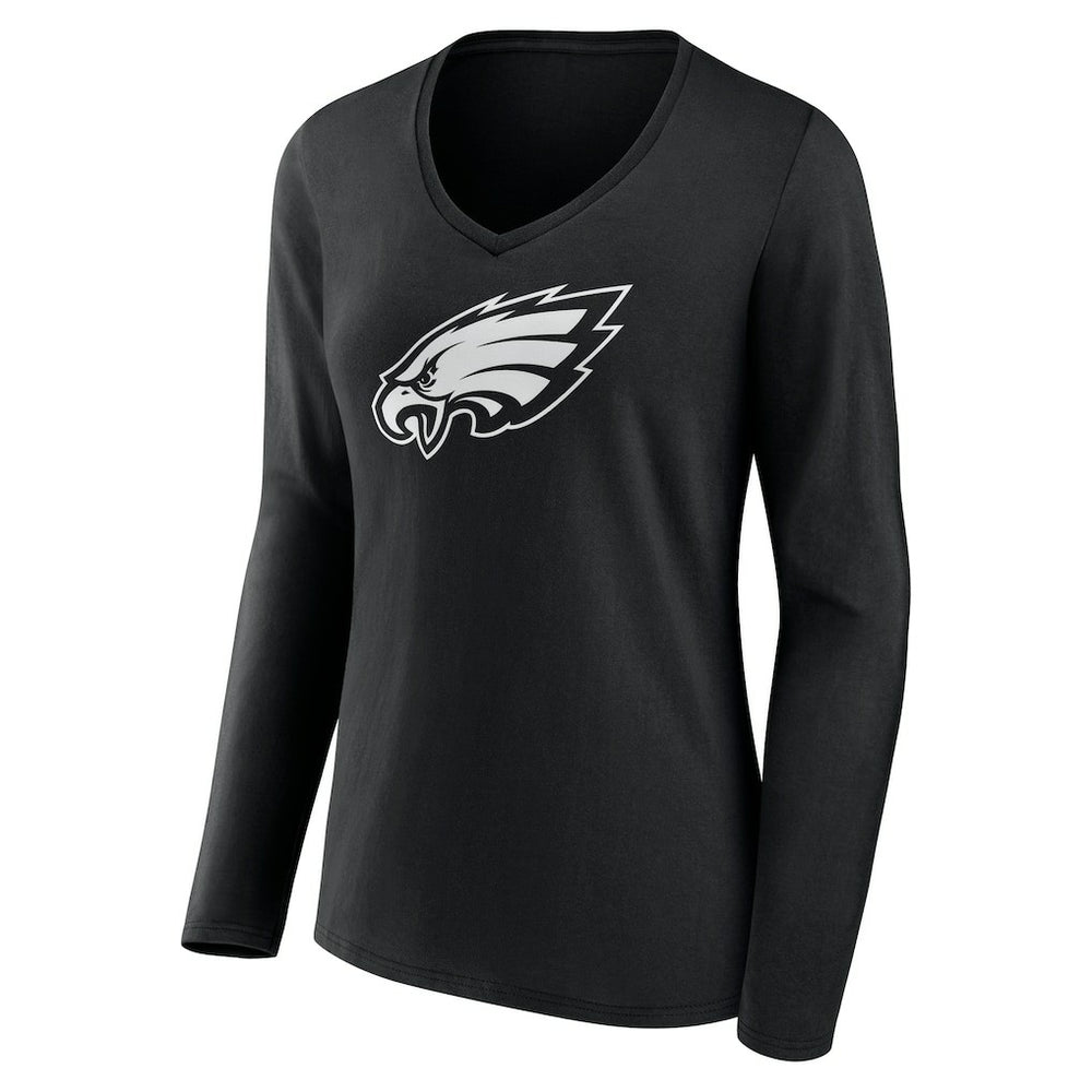 Philadelphia Eagles Women's Personalized Name & Number Monochrome Long Sleeve V-Neck T-Shirt | NFL Online