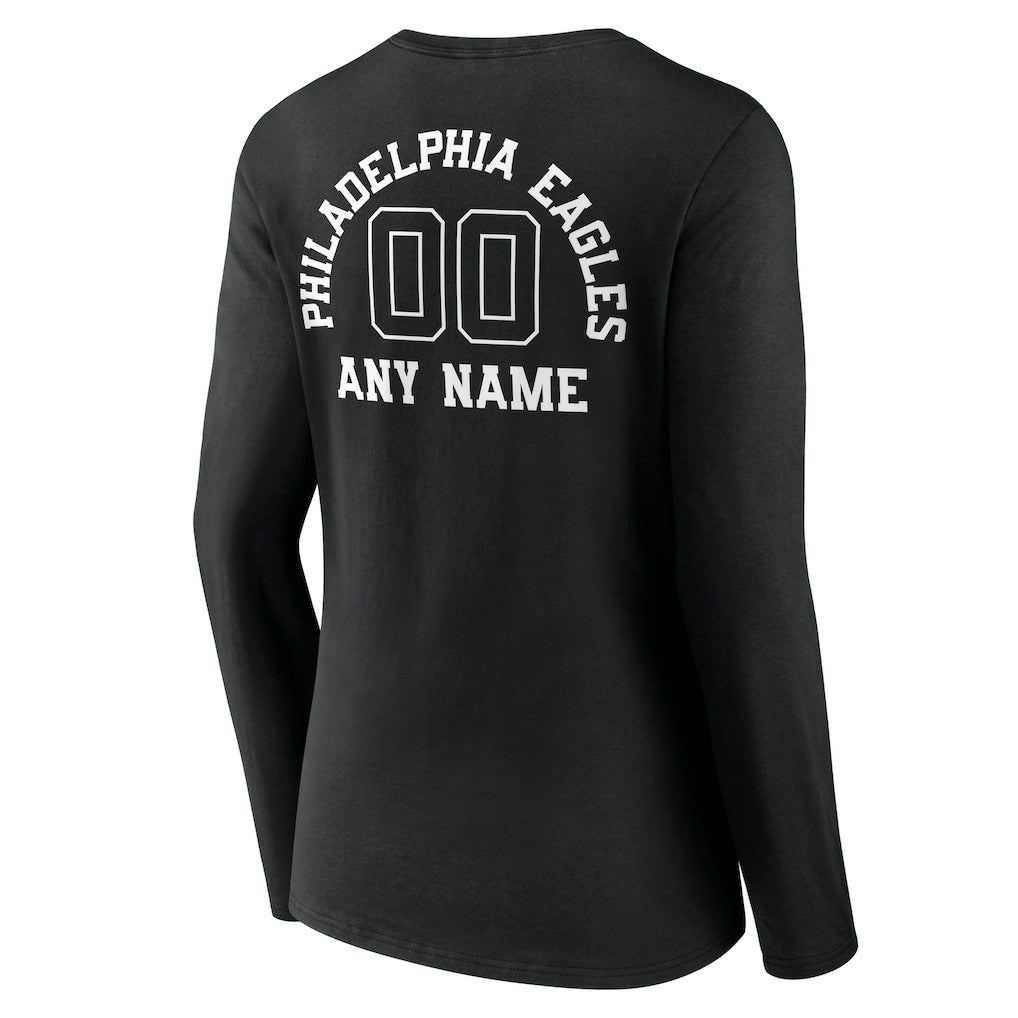 Philadelphia Eagles Women's Personalized Name & Number Monochrome Long Sleeve V-Neck T-Shirt | NFL Online