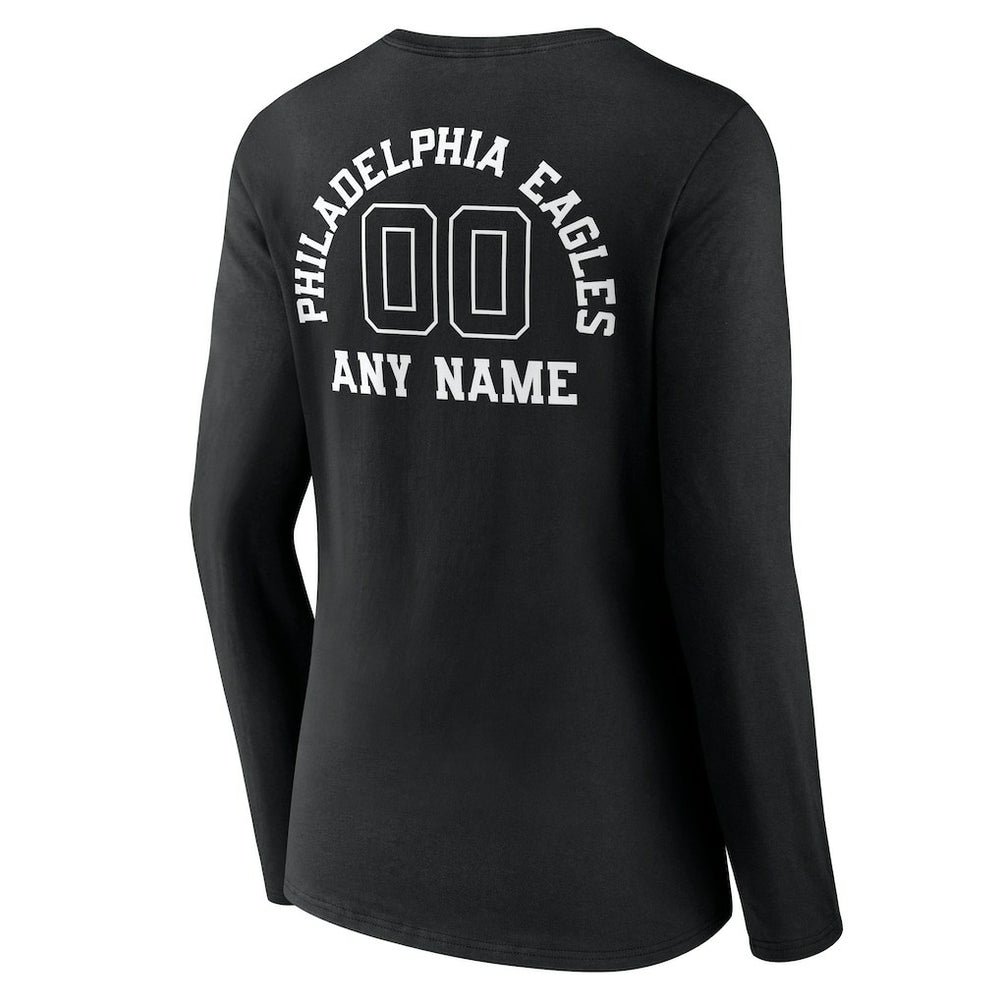 Philadelphia Eagles Women's Personalized Name & Number Monochrome Long Sleeve V-Neck T-Shirt | NFL Online