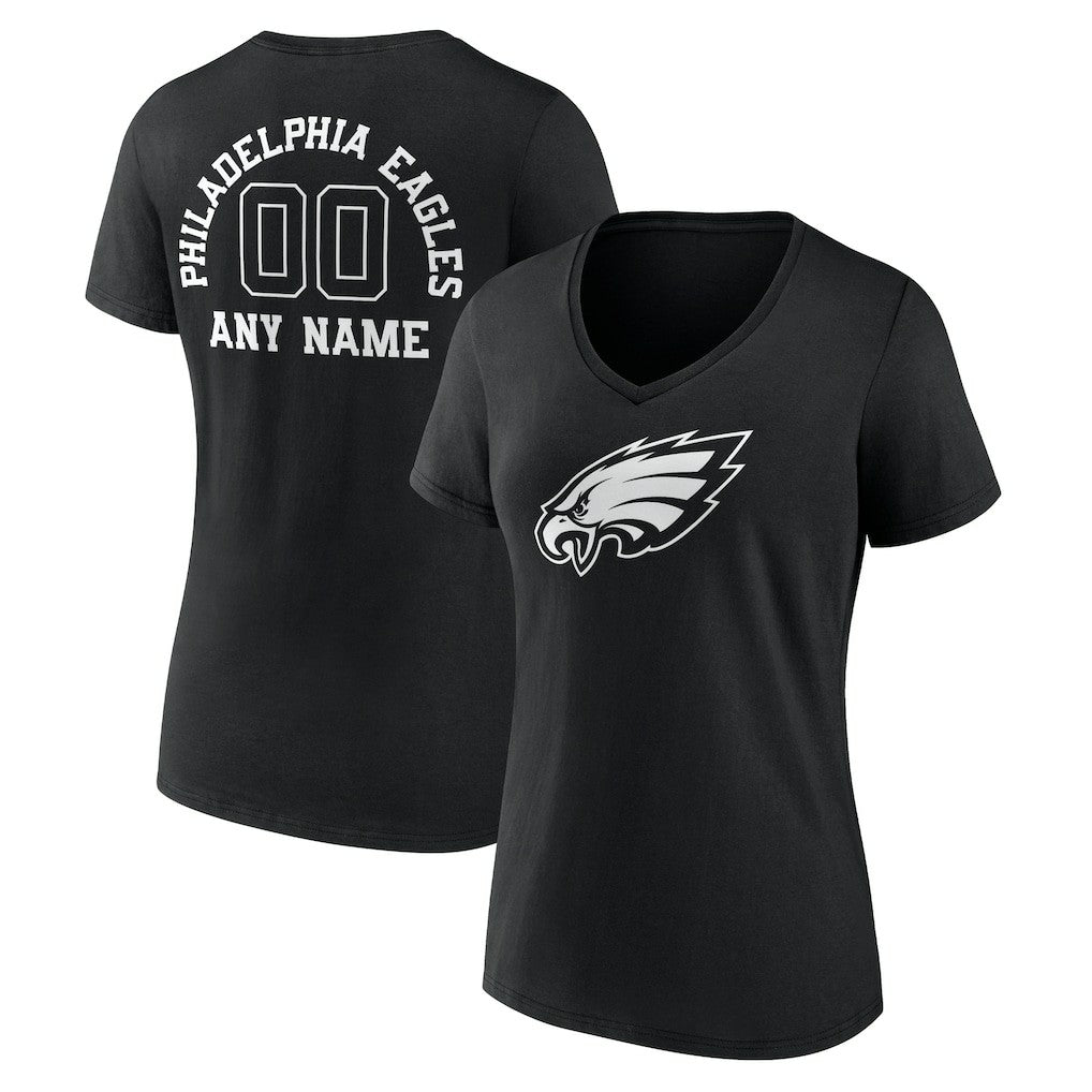 Philadelphia Eagles Women's Personalized Name & Number Monochrome V-Neck T-Shirt | NFL Discount