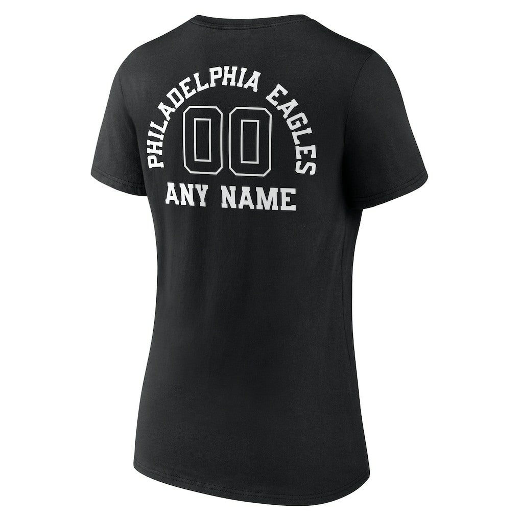 Philadelphia Eagles Women's Personalized Name & Number Monochrome V-Neck T-Shirt | NFL Discount