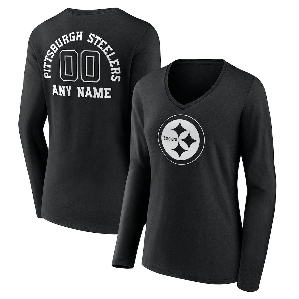 Pittsburgh Steelers Women's Personalized Name & Number Monochrome Long Sleeve V-Neck T-Shirt | NFL On sale