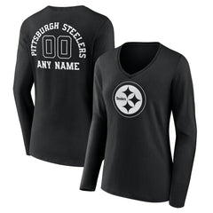 Pittsburgh Steelers Women's Personalized Name & Number Monochrome Long Sleeve V-Neck T-Shirt | NFL On sale