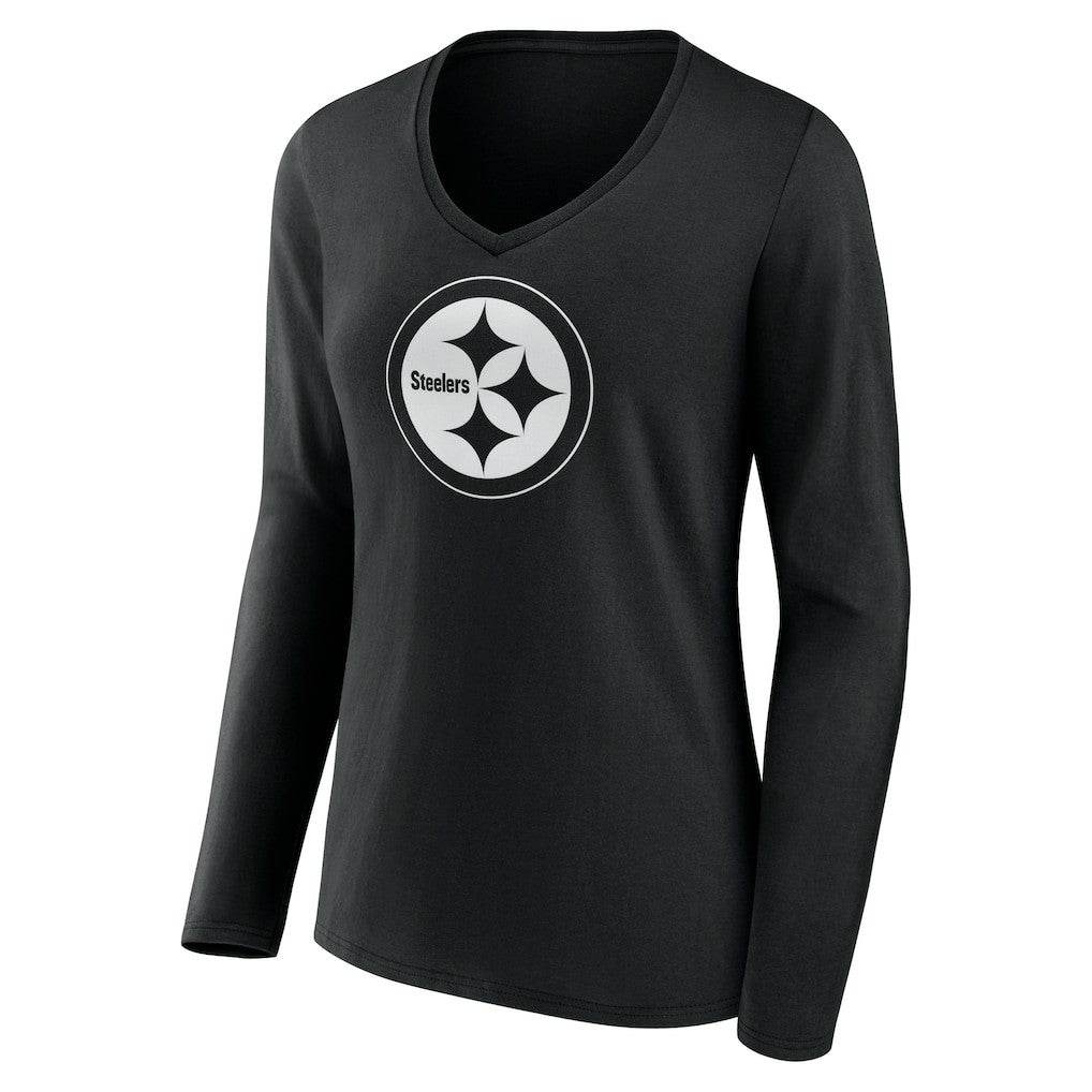 Pittsburgh Steelers Women's Personalized Name & Number Monochrome Long Sleeve V-Neck T-Shirt | NFL On sale