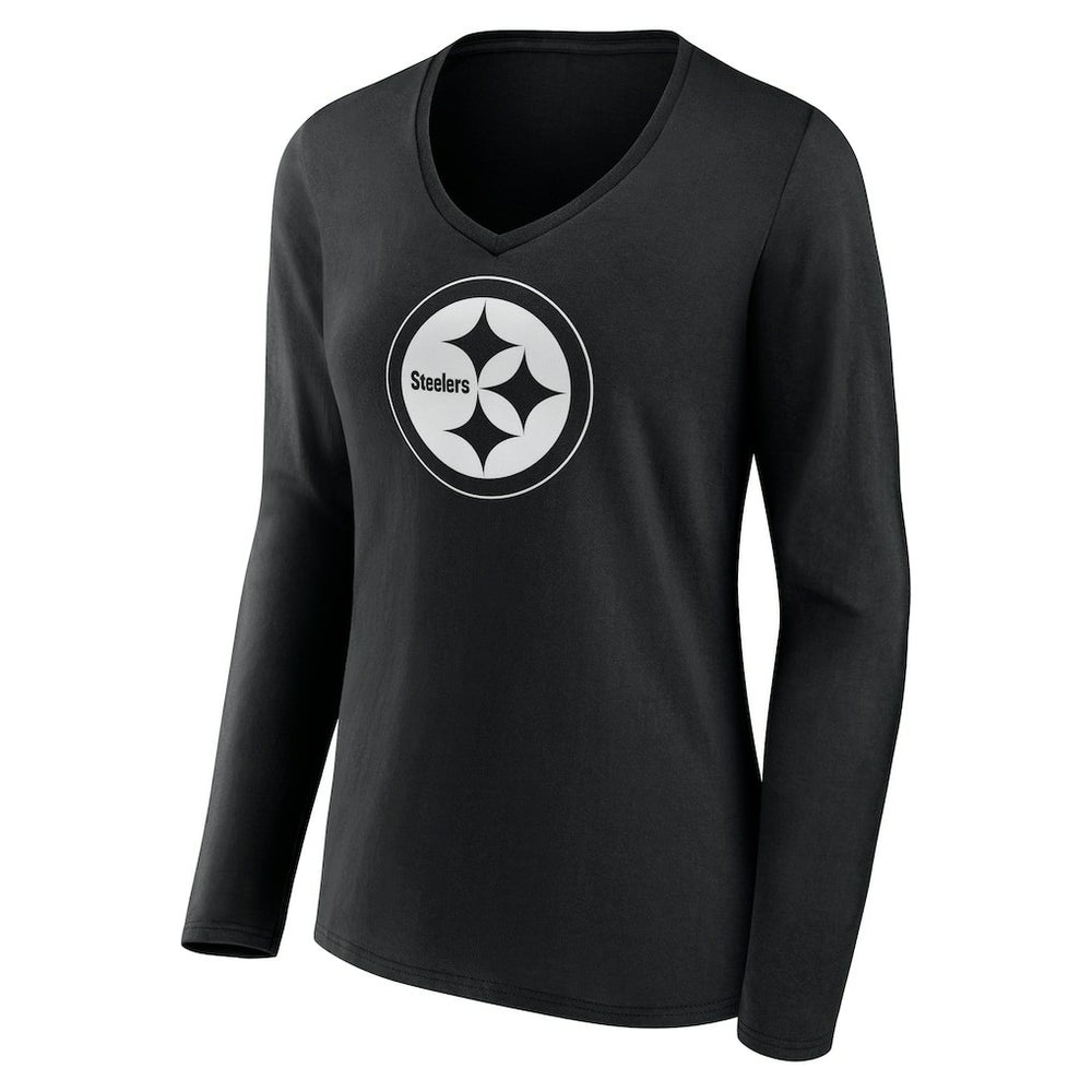 Pittsburgh Steelers Women's Personalized Name & Number Monochrome Long Sleeve V-Neck T-Shirt | NFL On sale