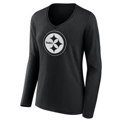 Pittsburgh Steelers Women's Personalized Name & Number Monochrome Long Sleeve V-Neck T-Shirt | NFL On sale