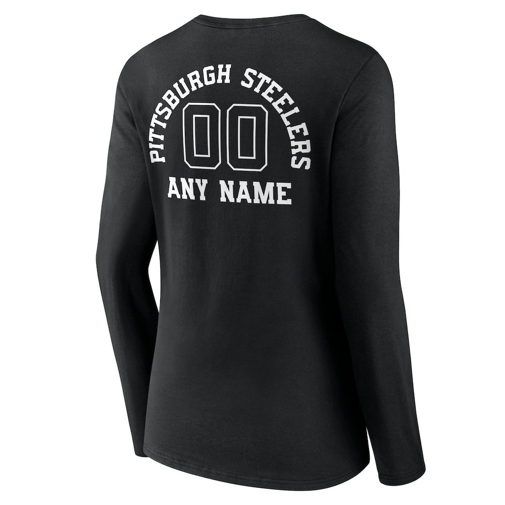 Pittsburgh Steelers Women's Personalized Name & Number Monochrome Long Sleeve V-Neck T-Shirt | NFL On sale