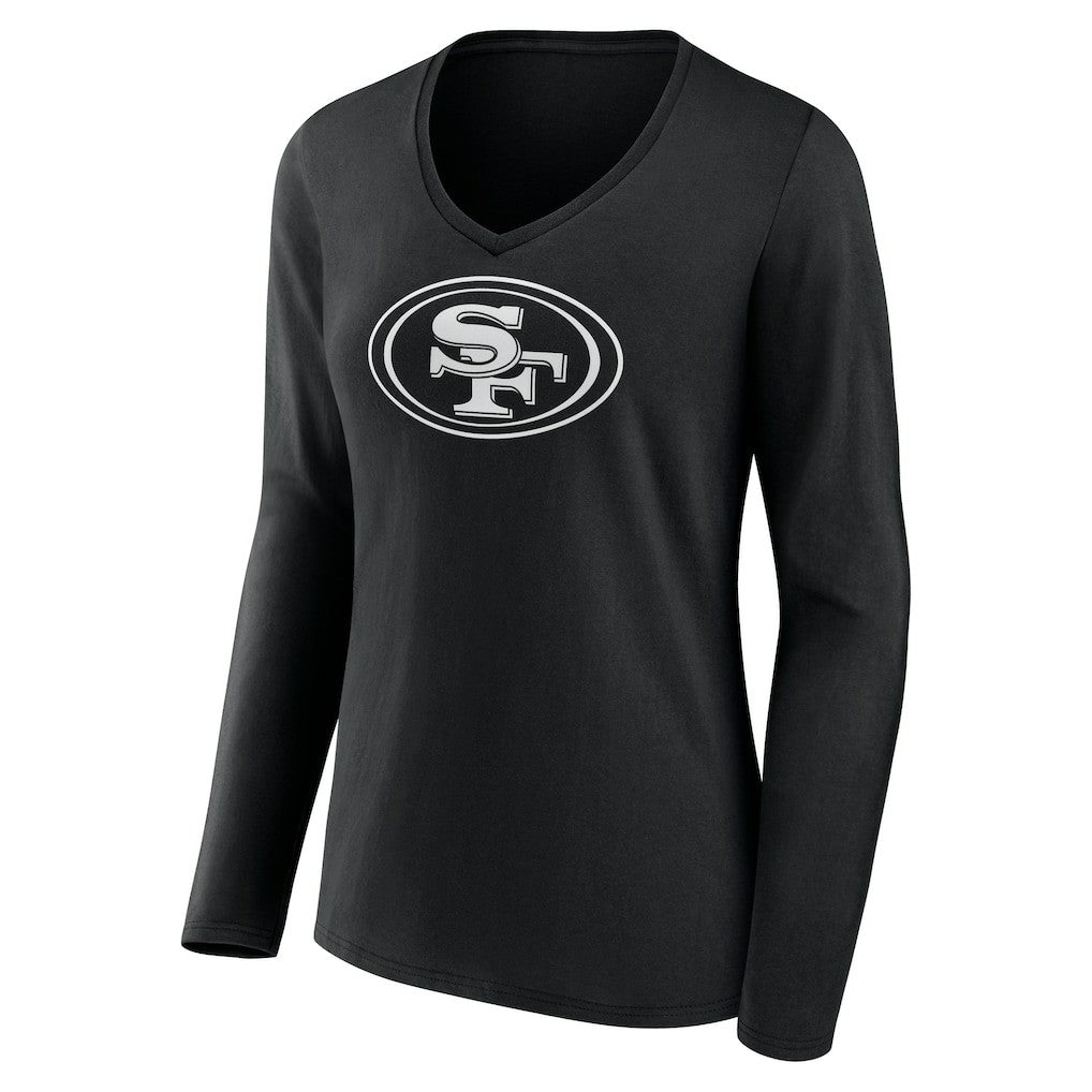 San Francisco 49ers Women's Personalized Name & Number Monochrome Long Sleeve V-Neck T-Shirt | NFL Sale