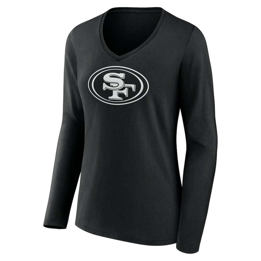 San Francisco 49ers Women's Personalized Name & Number Monochrome Long Sleeve V-Neck T-Shirt | NFL Sale
