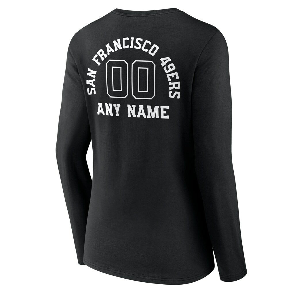 San Francisco 49ers Women's Personalized Name & Number Monochrome Long Sleeve V-Neck T-Shirt | NFL Sale