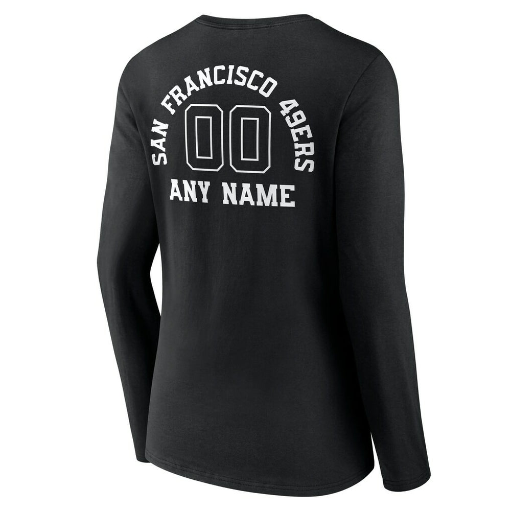 San Francisco 49ers Women's Personalized Name & Number Monochrome Long Sleeve V-Neck T-Shirt | NFL Sale