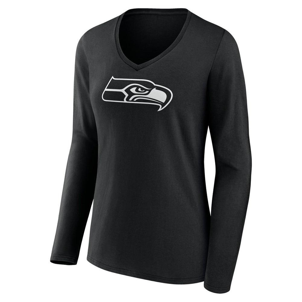 Seattle Seahawks Women's Personalized Name & Number Monochrome Long Sleeve V-Neck T-Shirt | NFL Outlet
