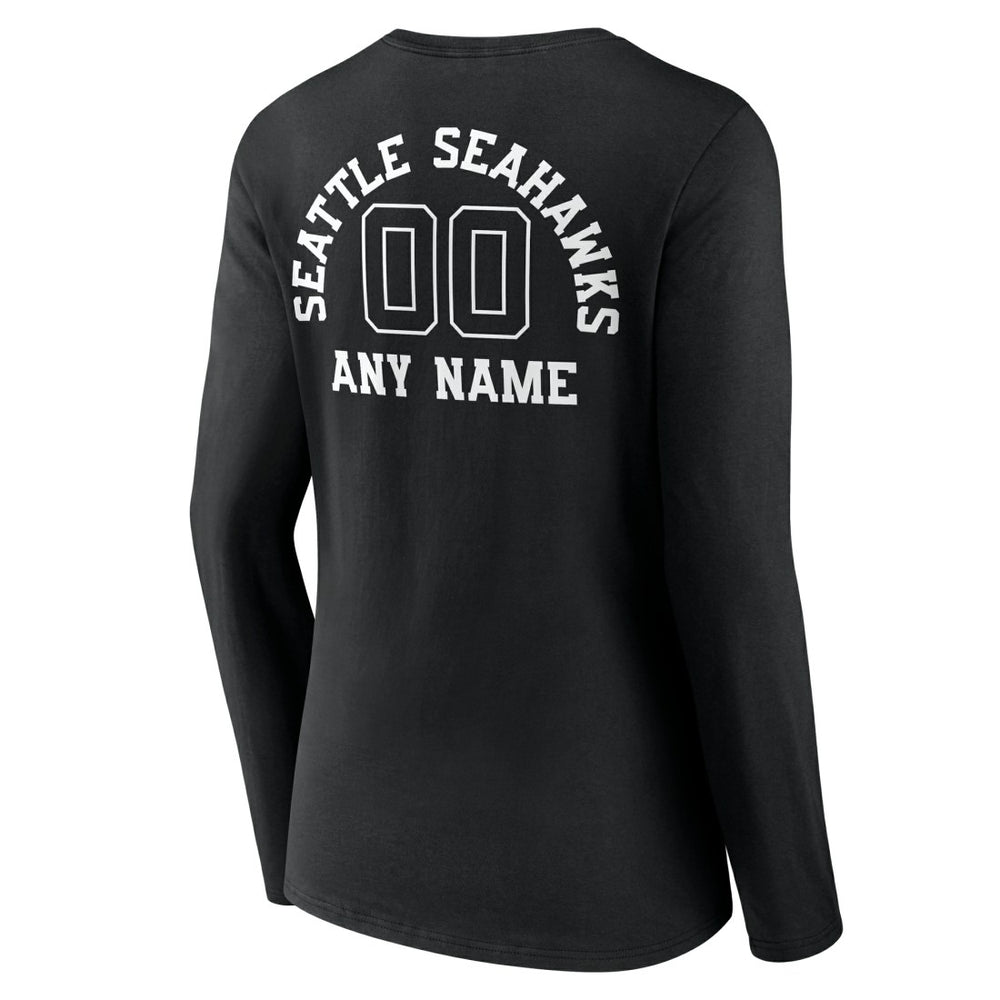 Seattle Seahawks Women's Personalized Name & Number Monochrome Long Sleeve V-Neck T-Shirt | NFL Outlet