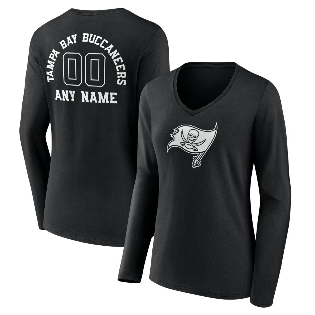 Tampa Bay Buccaneers Women's Personalized Name & Number Monochrome Long Sleeve V-Neck T-Shirt | NFL New