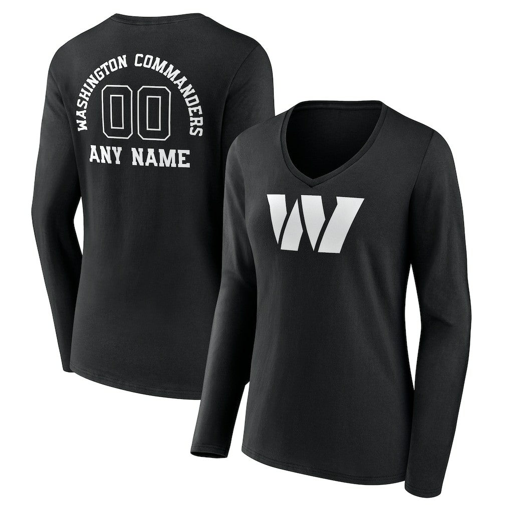 Washington Commanders Women's Personalized Name & Number Monochrome Long Sleeve V-Neck T-Shirt | NFL Hot