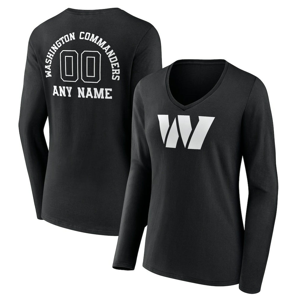 Washington Commanders Women's Personalized Name & Number Monochrome Long Sleeve V-Neck T-Shirt | NFL Hot