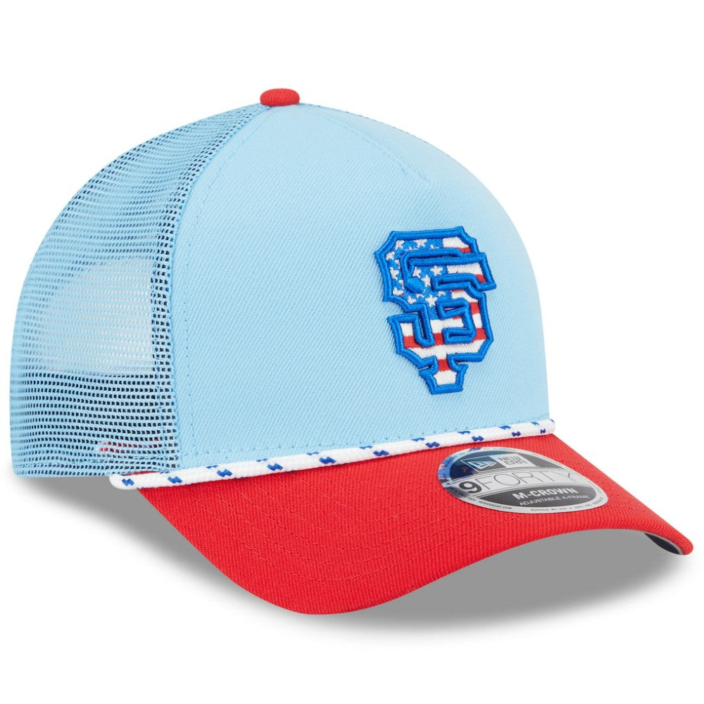 San Francisco Giants New Era 2025 Fourth of July 9FORTY A-Frame M-Crown Adjustable Trucker Hat - MLB Hats
