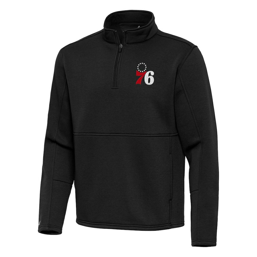 Black Philadelphia 76ers Antigua Twist Quarter-Zip Pullover Top - Black discount | NBA