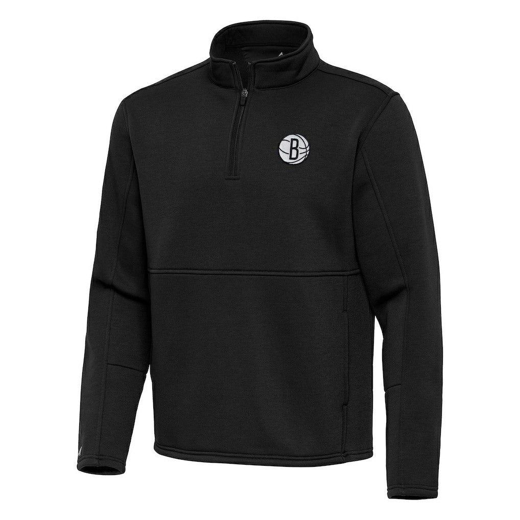 Brooklyn Nets Antigua Twist Quarter-Zip Pullover Top - Black outlet | NBA