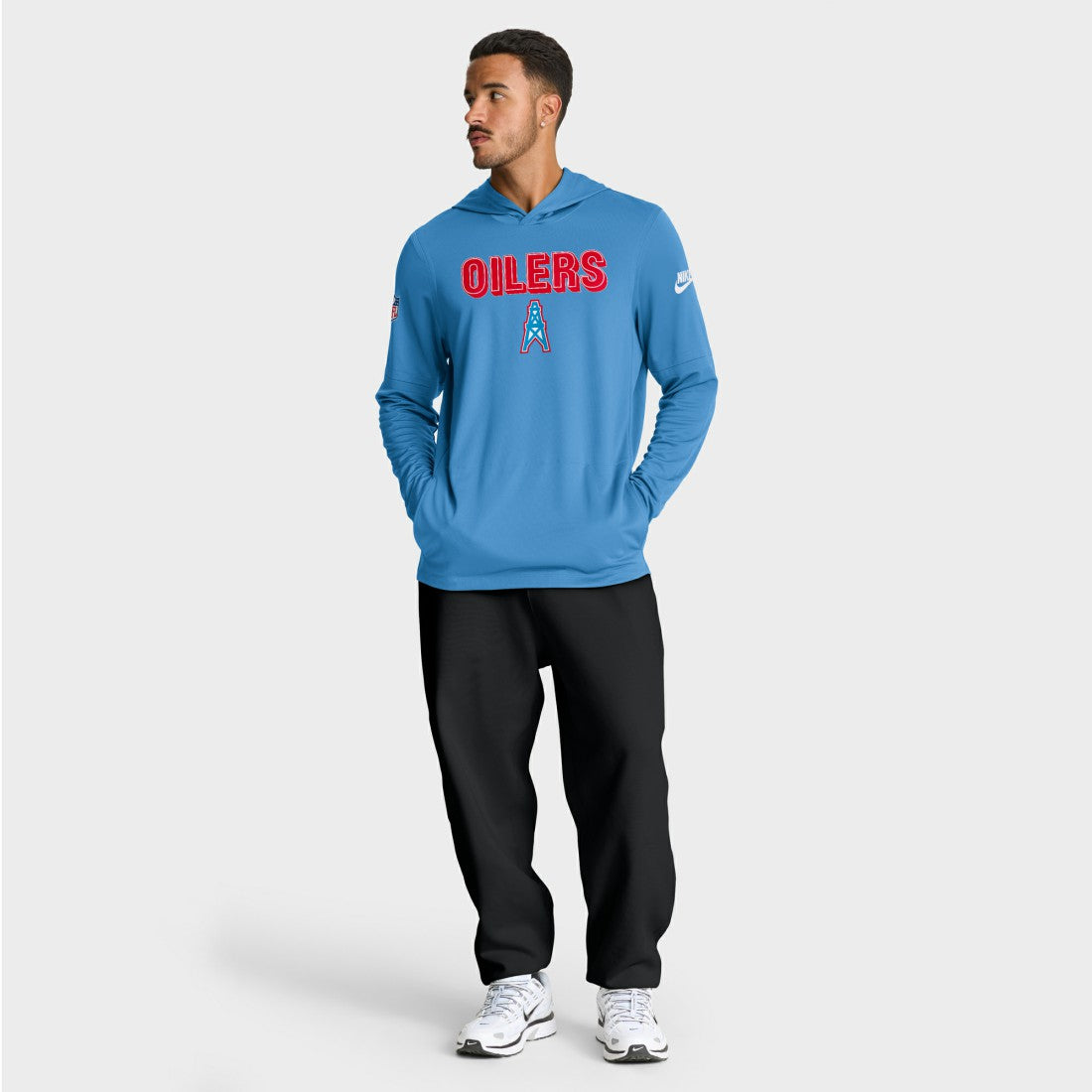 Tennessee Titans Sideline Oilers Throwback Dri-FIT Long Sleeve Hoodie T-Shirt | NFL New