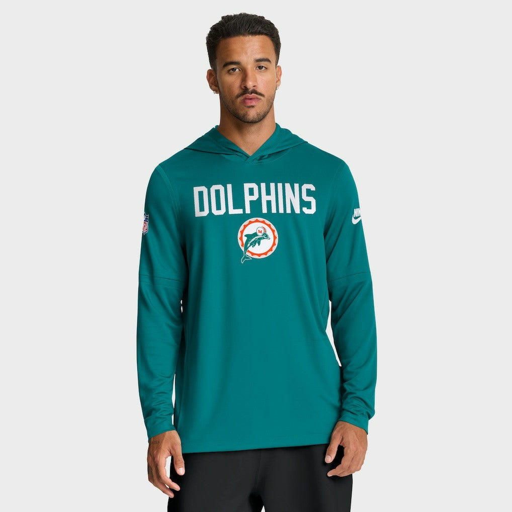 Miami Dolphins Sideline Pass Accuracy Dri-FIT Long Sleeve Hoodie T-Shirt | NFL Hot