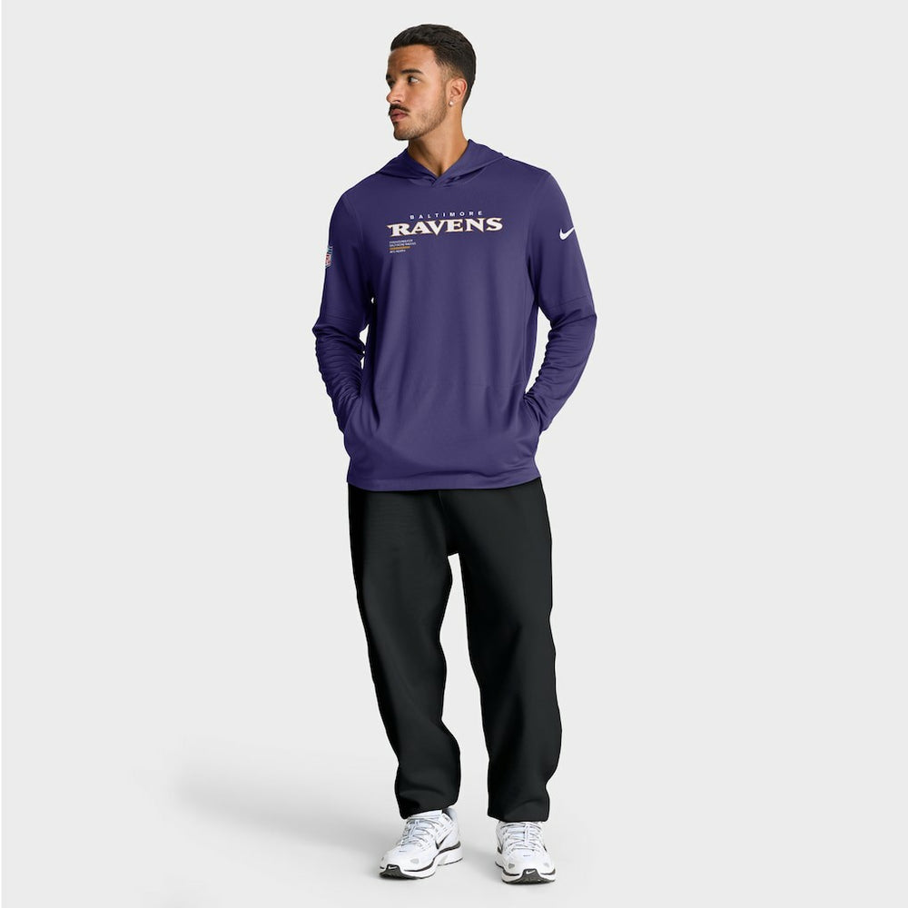 Baltimore Ravens Sideline Pure Fury Performance Long Sleeve Hoodie T-Shirt | NFL New