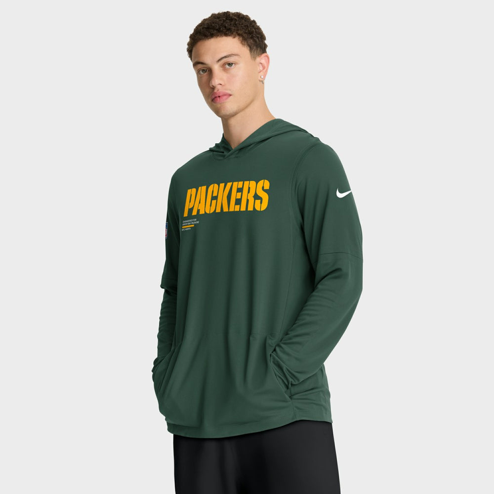 Green Bay Packers Sideline Pure Fury Performance Long Sleeve Hoodie T-Shirt | NFL Sale