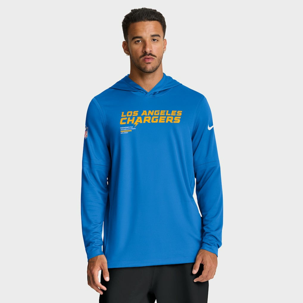 Los Angeles Chargers Sideline Pure Fury Performance Long Sleeve Hoodie T-Shirt | NFL New