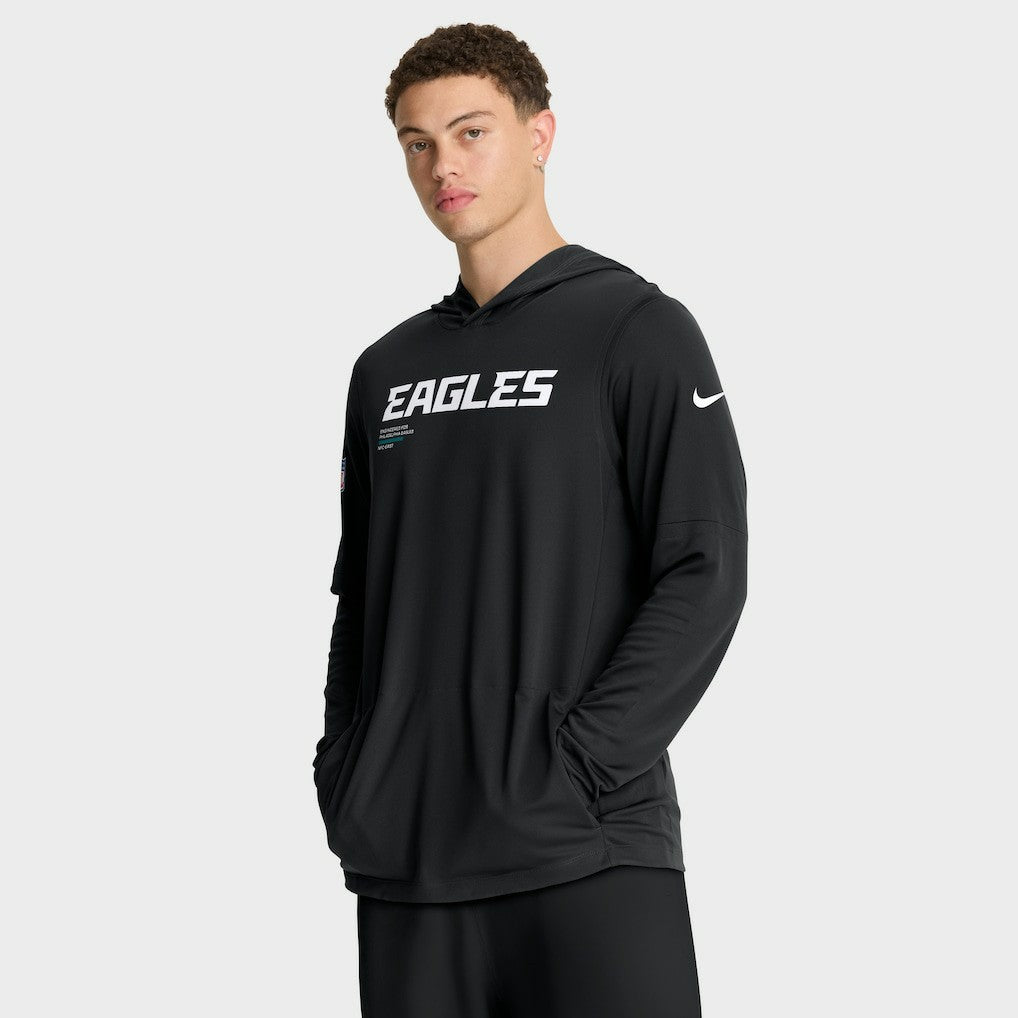 Philadelphia Eagles Sideline Pure Fury Performance Long Sleeve Hoodie T-Shirt | NFL Hot