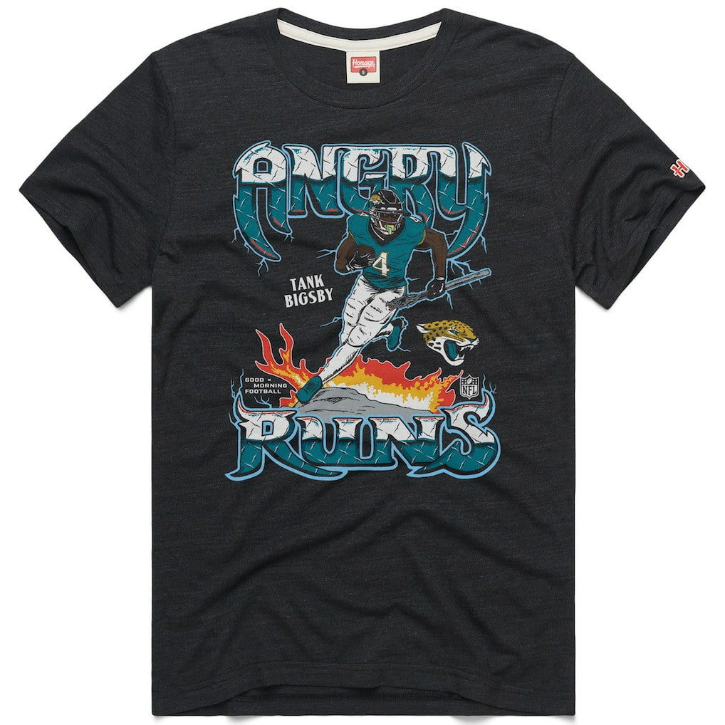 Jacksonville Jaguars Tank Bigsby  Homage Unisex Angry Runs Player Graphic Tri-Blend T-Shirt | NFL Discount