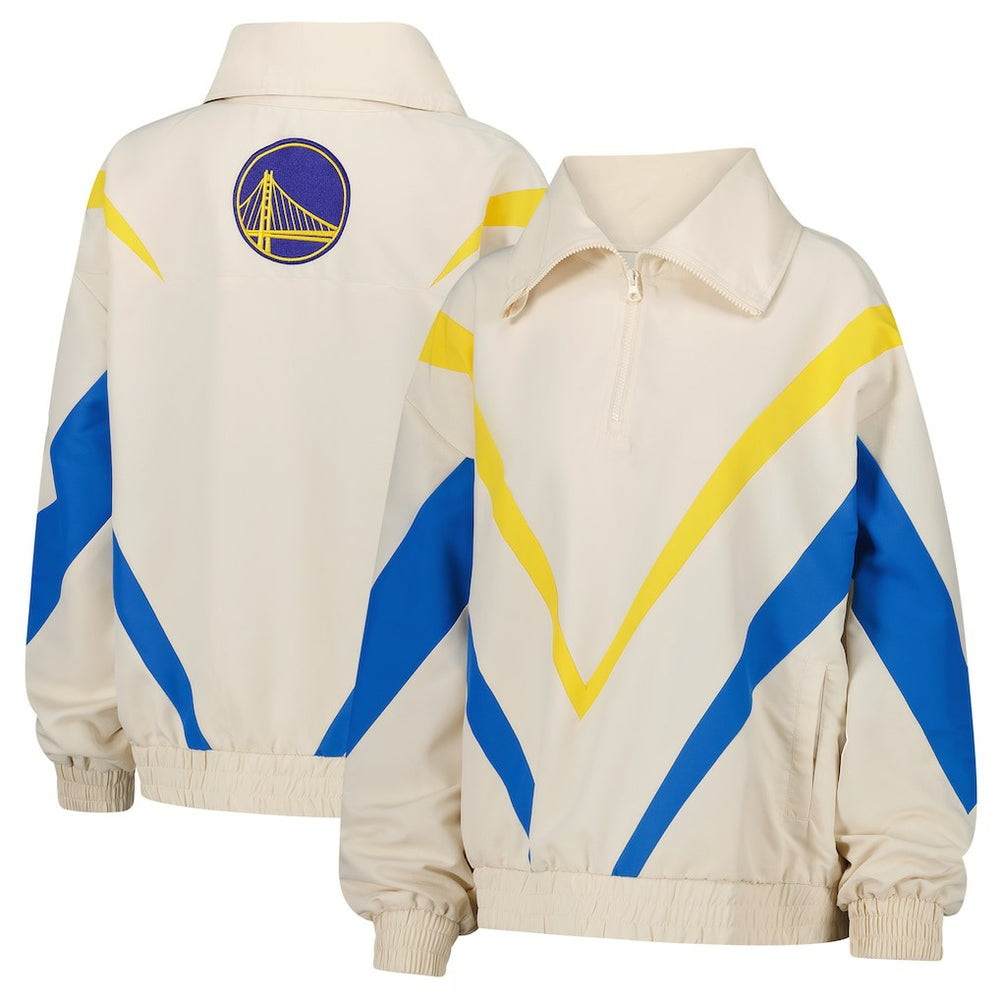 White Golden State Warriors Terez Women's Retro Chevron Ripstop Quarter-Zip Windbreaker Jacket sale | NBA