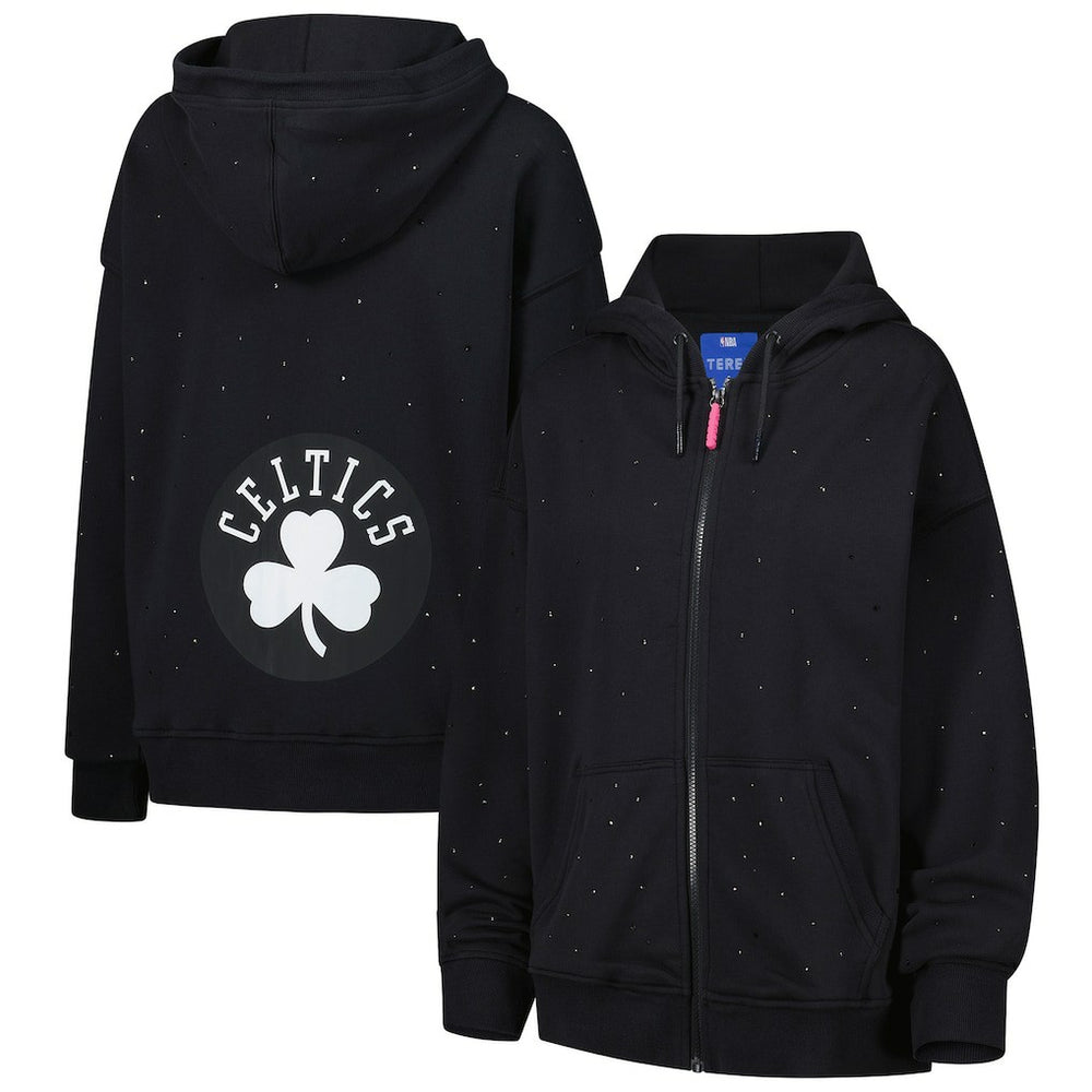 Black Boston Celtics Terez Women's Oversized Allover Gemstone Full-Zip Hoodie | NBA