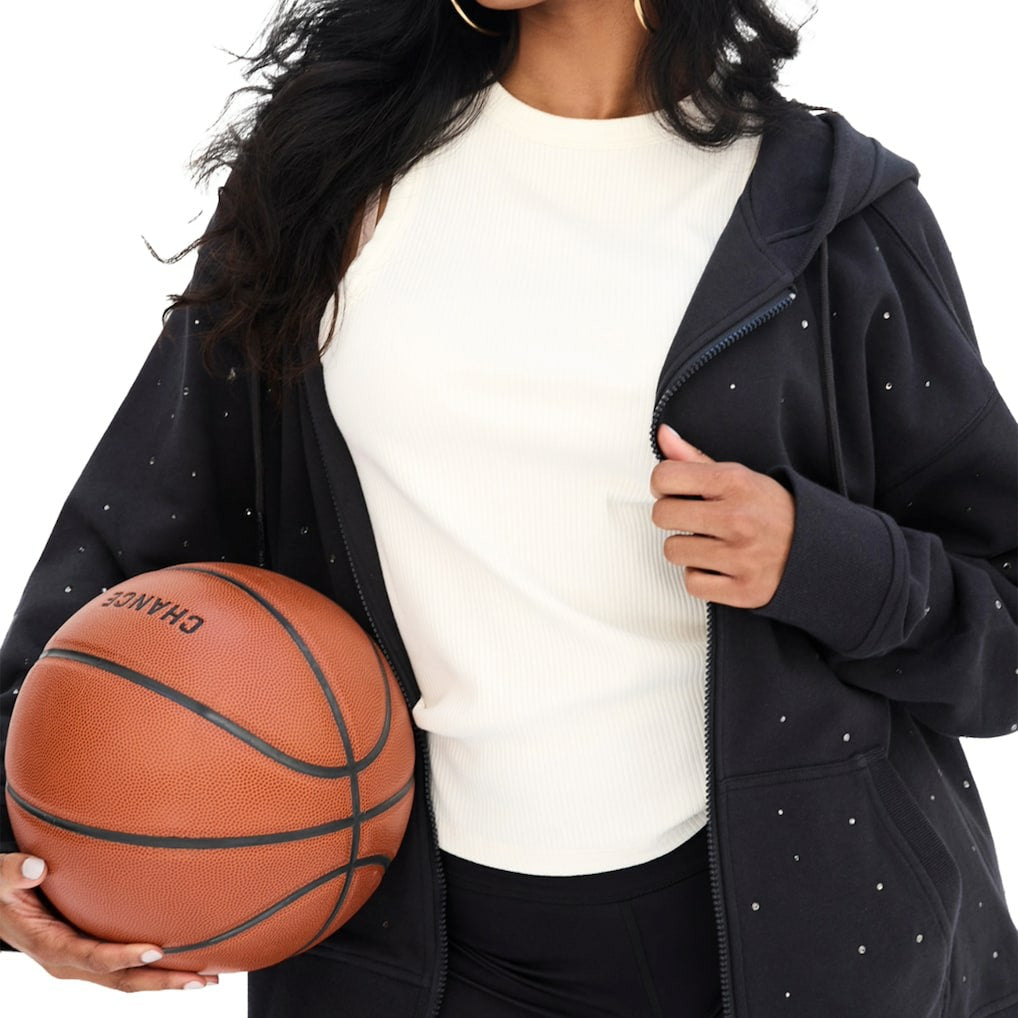 Black Boston Celtics Terez Women's Oversized Allover Gemstone Full-Zip Hoodie | NBA