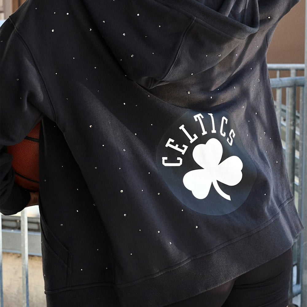 Black Boston Celtics Terez Women's Oversized Allover Gemstone Full-Zip Hoodie | NBA