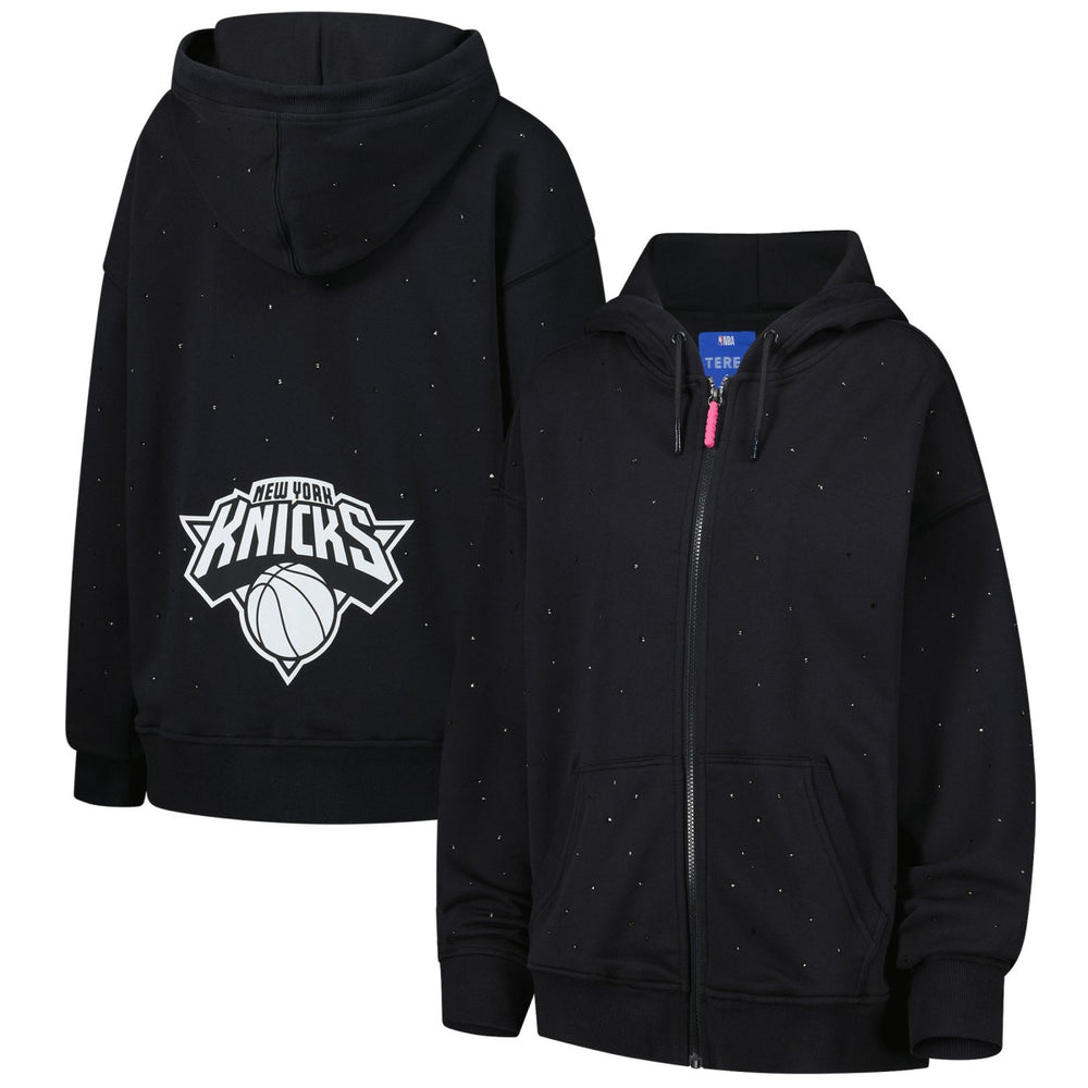 Black New York Knicks Terez Women's Oversized Allover Gemstone Full-Zip Hoodie | NBA