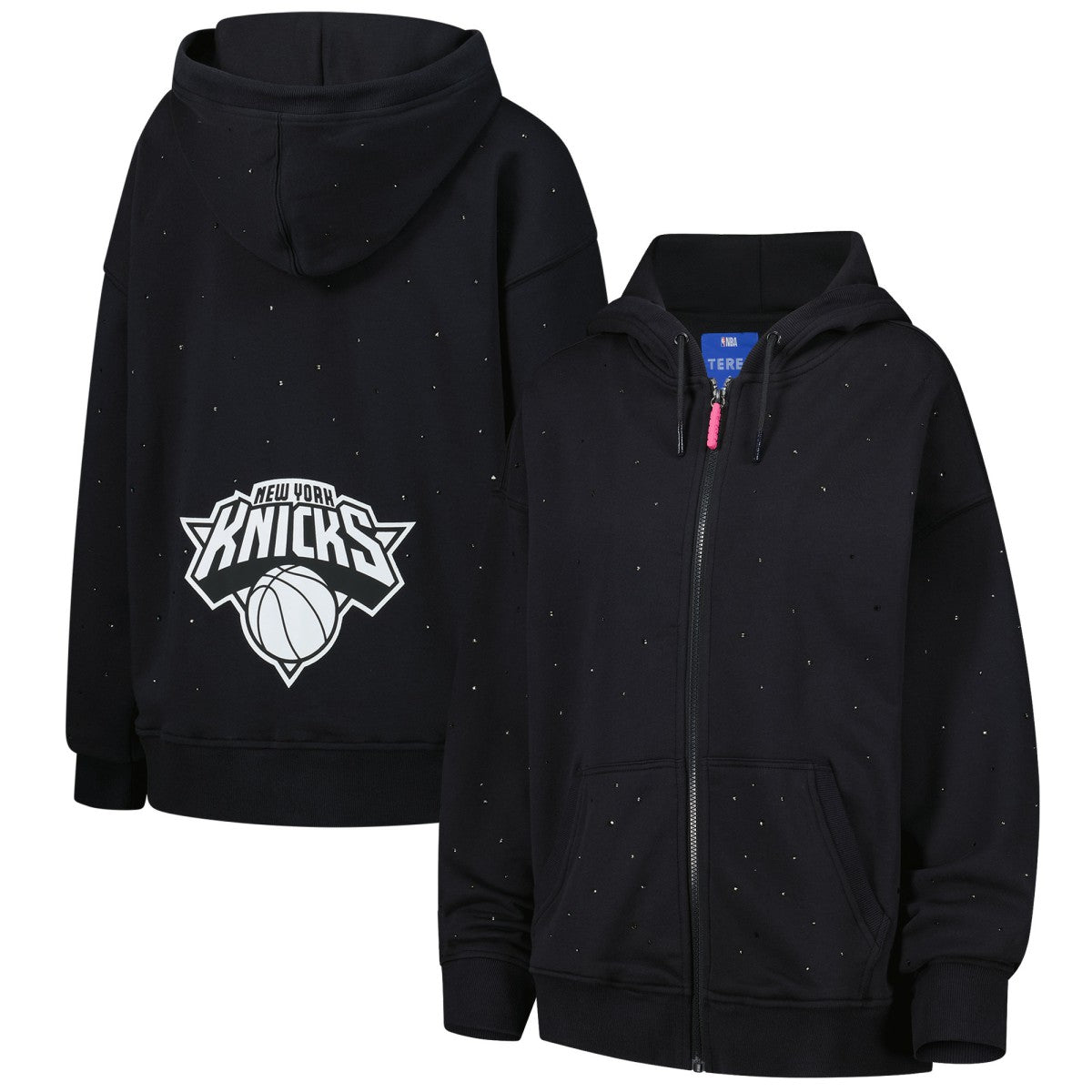 Black New York Knicks Terez Women's Oversized Allover Gemstone Full-Zip Hoodie | NBA