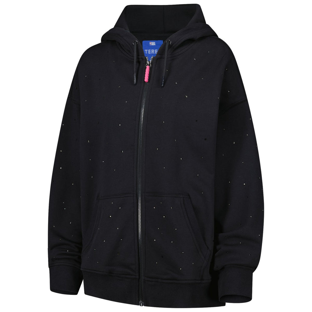 Black New York Knicks Terez Women's Oversized Allover Gemstone Full-Zip Hoodie | NBA