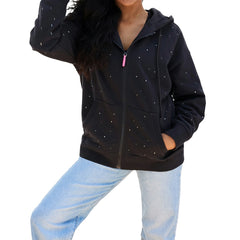Black New York Knicks Terez Women's Oversized Allover Gemstone Full-Zip Hoodie | NBA