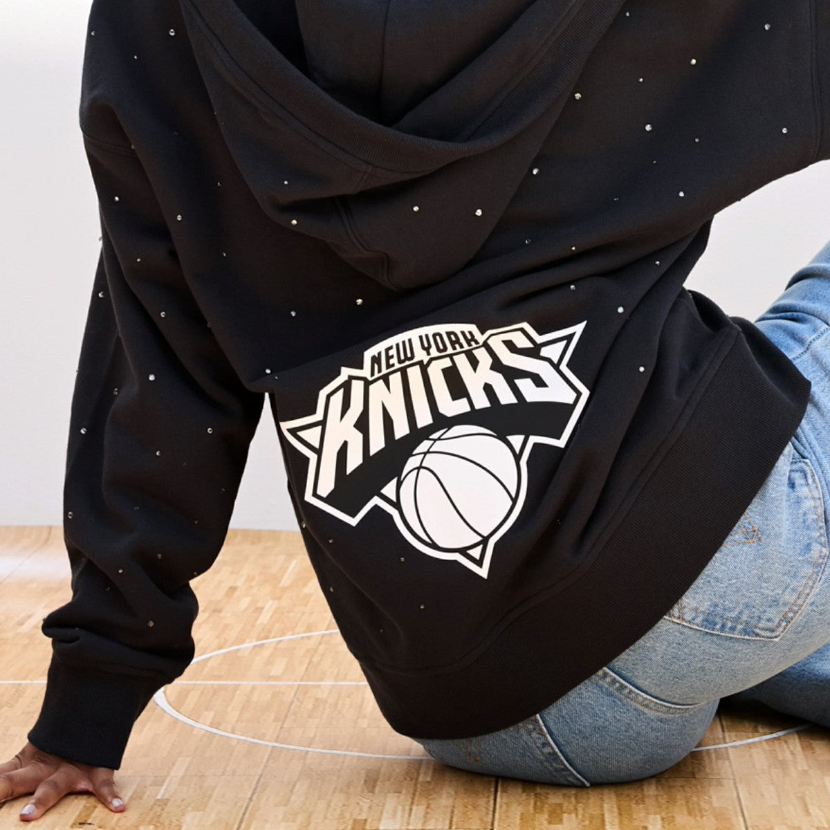 Black New York Knicks Terez Women's Oversized Allover Gemstone Full-Zip Hoodie | NBA