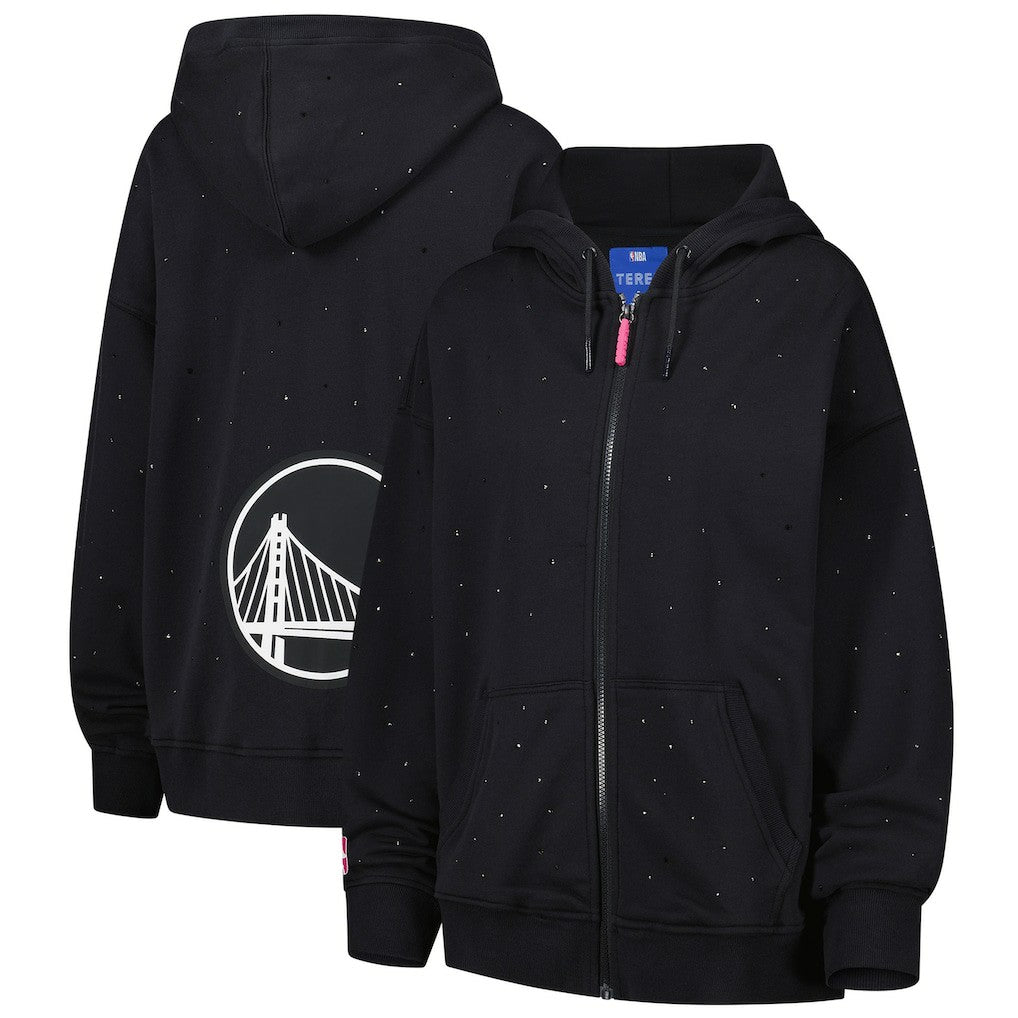 Black Golden State Warriors Terez Women's Oversized Allover Gemstone Full-Zip Hoodie sale | NBA