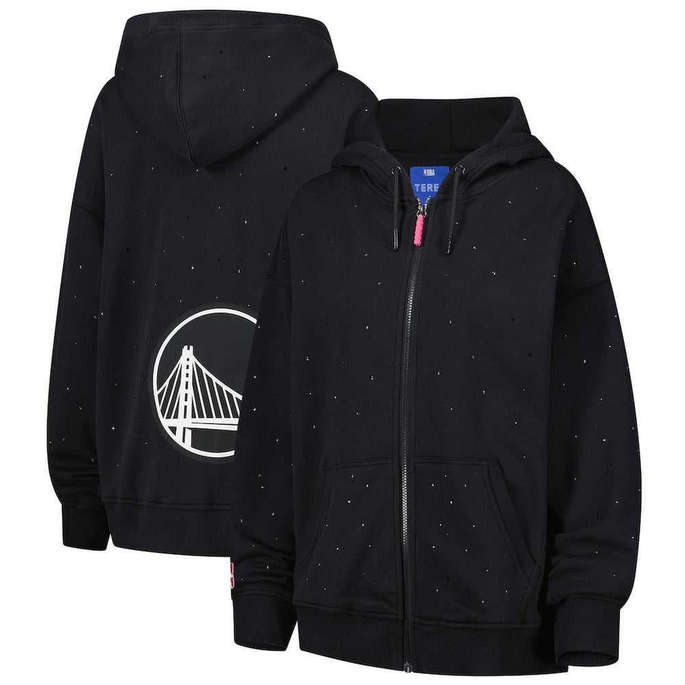 Black Golden State Warriors Terez Women's Oversized Allover Gemstone Full-Zip Hoodie sale | NBA