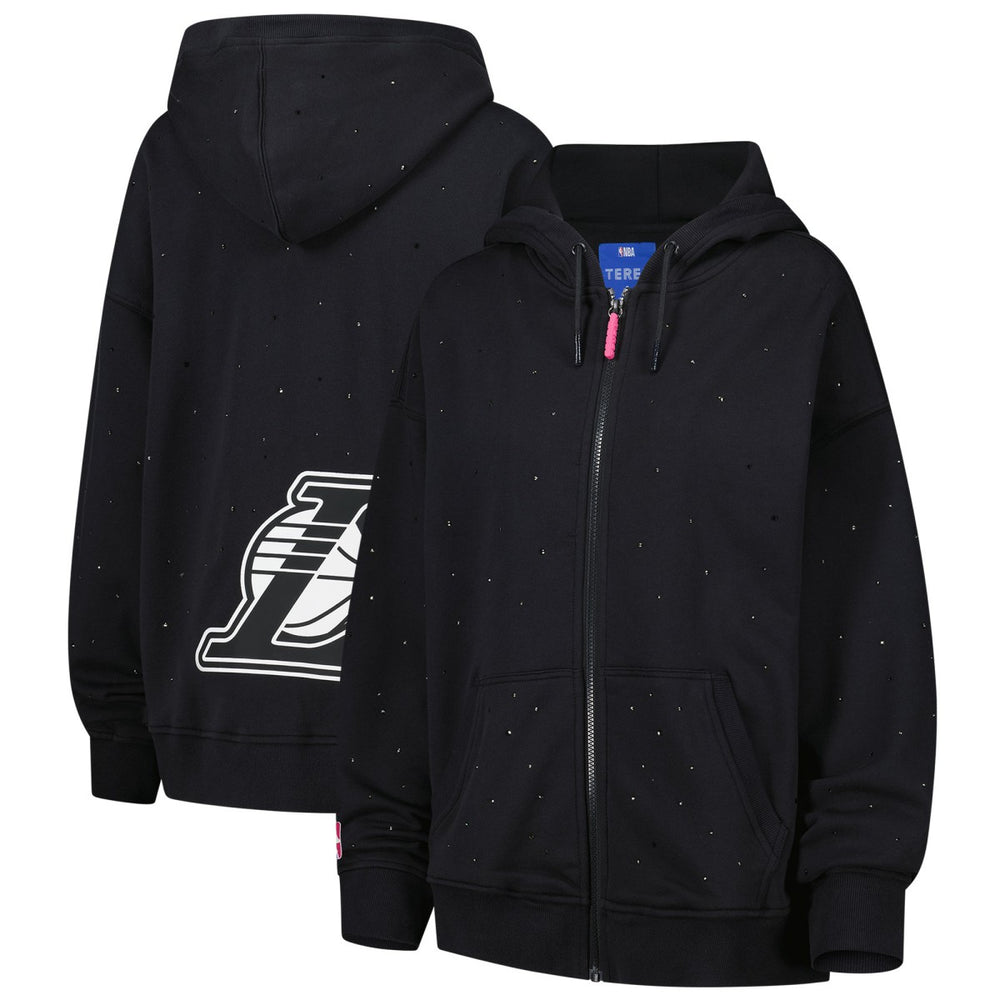 Black Los Angeles Lakers Terez Women's Oversized Allover Gemstone Full-Zip Hoodie | NBA