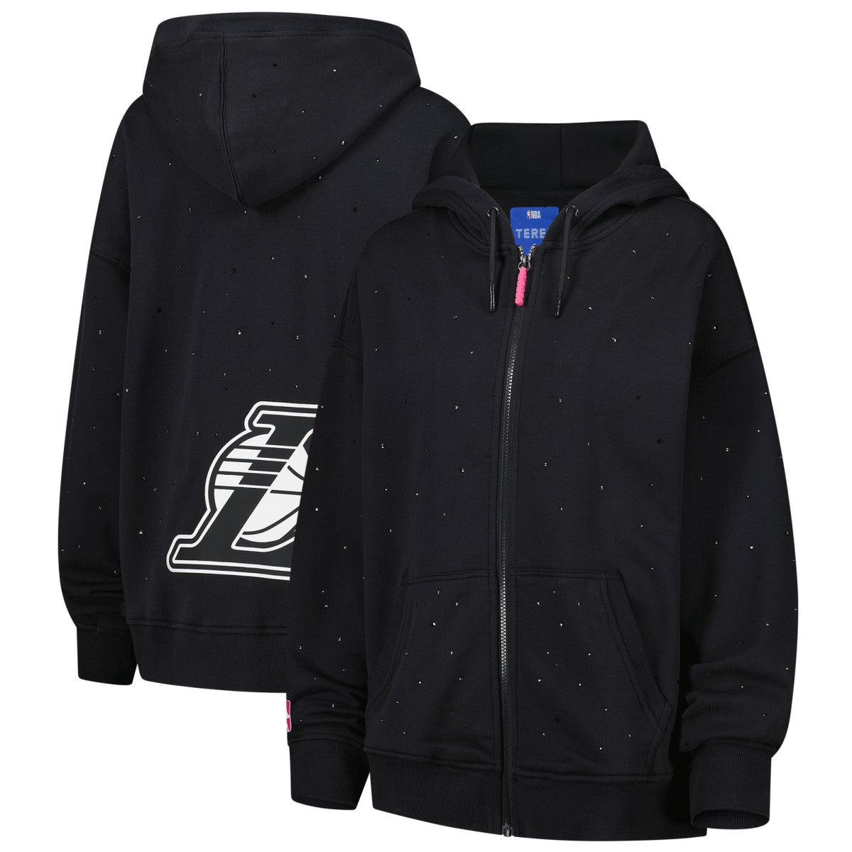 Black Los Angeles Lakers Terez Women's Oversized Allover Gemstone Full-Zip Hoodie | NBA
