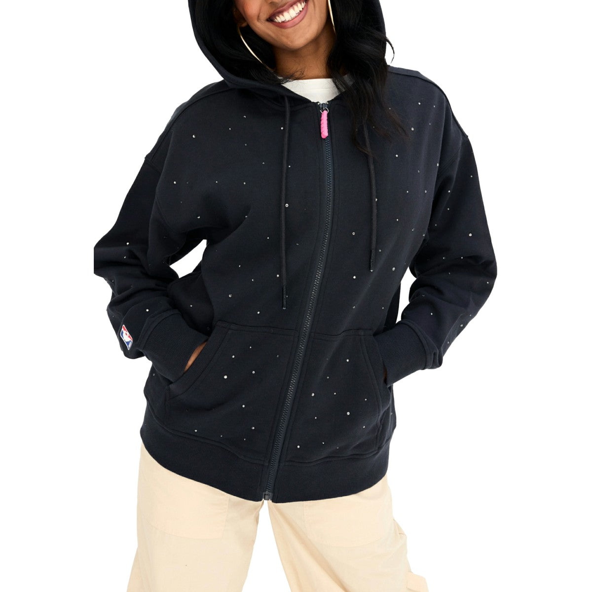Black Los Angeles Lakers Terez Women's Oversized Allover Gemstone Full-Zip Hoodie | NBA