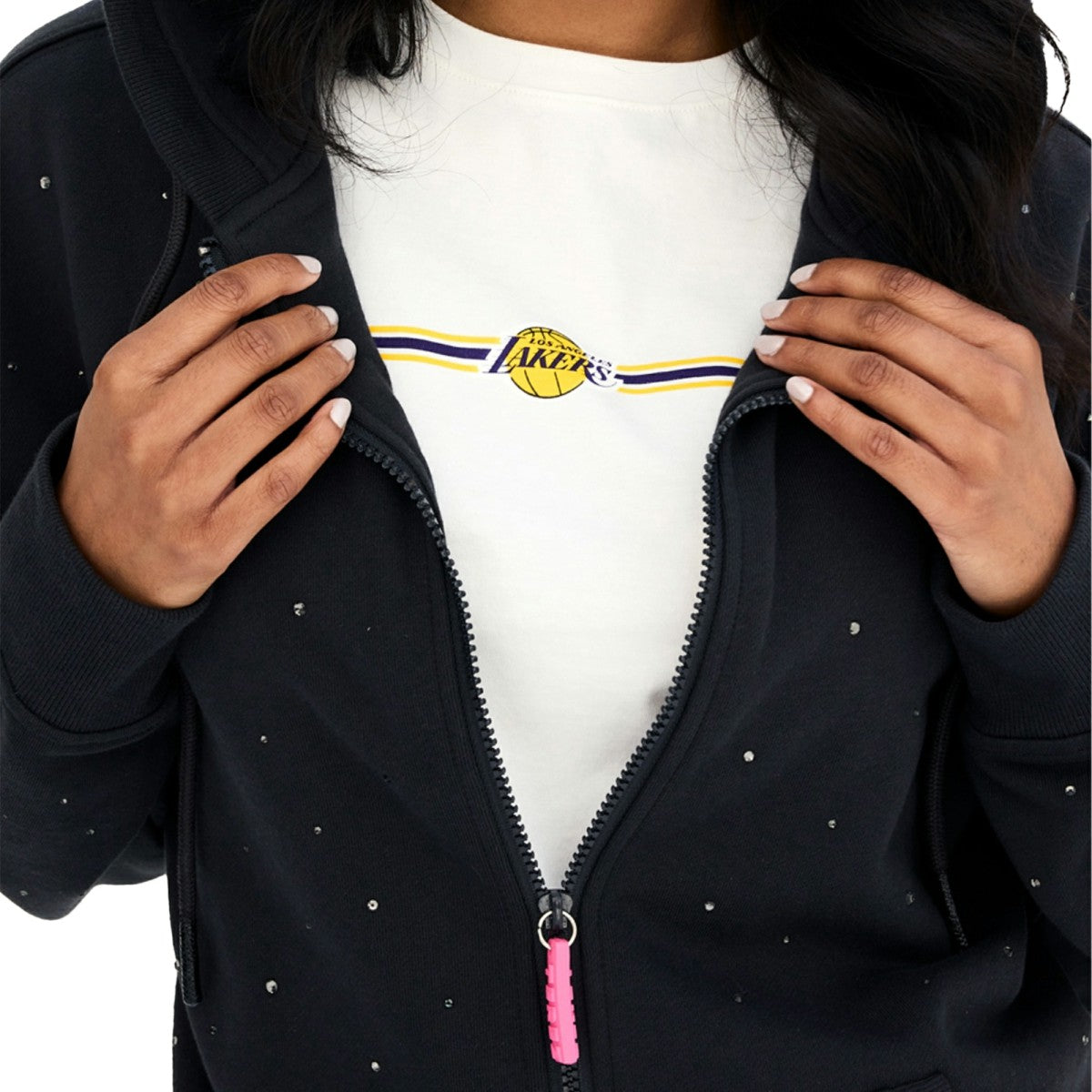 Black Los Angeles Lakers Terez Women's Oversized Allover Gemstone Full-Zip Hoodie | NBA