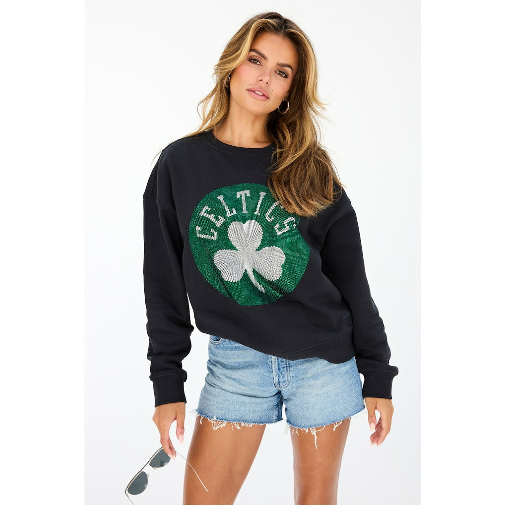Black Boston Celtics Terez Women's Gemstone Logo Pullover Sweatshirt | NBA