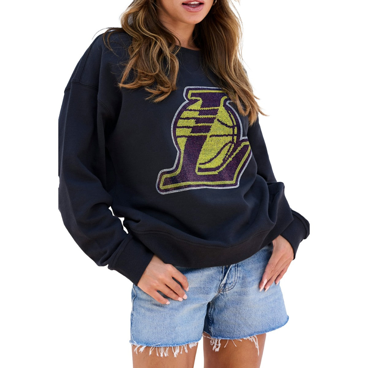 Black Los Angeles Lakers Terez Women's Gemstone Logo Pullover Sweatshirt | NBA