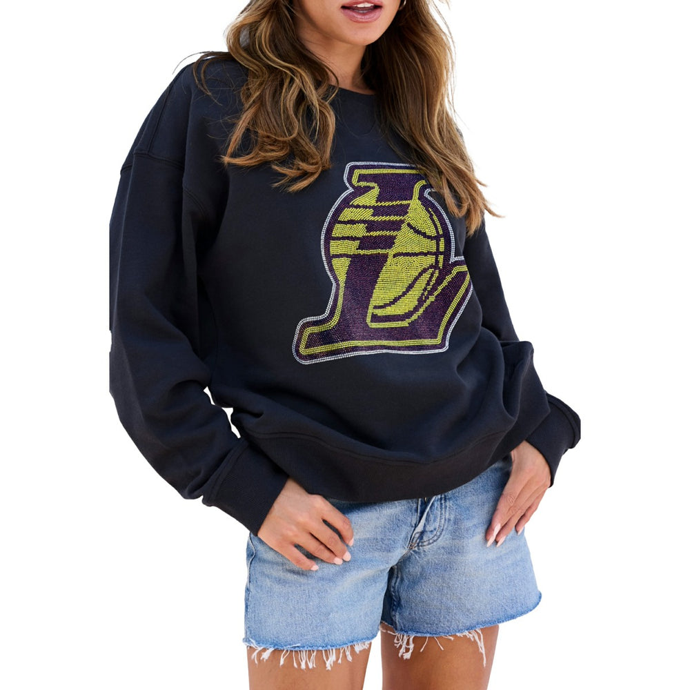 Black Los Angeles Lakers Terez Women's Gemstone Logo Pullover Sweatshirt | NBA