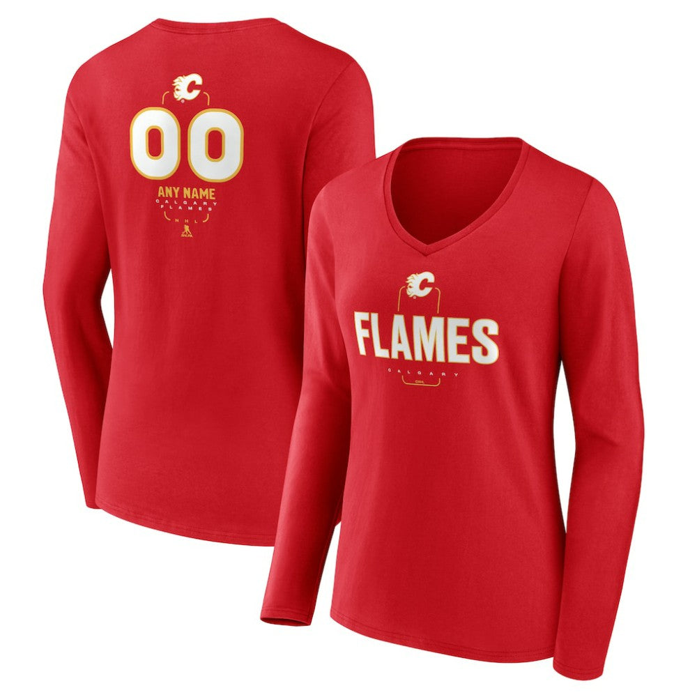 Calgary Flames Women's Personalized Name & Number Midfielder Long Sleeve V-Neck T-Shirt -  NHL T-shirts